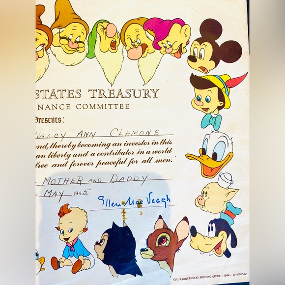 1944 WWII Walt Disney US Treasury War Bond Certificate - Picture 4 of 8